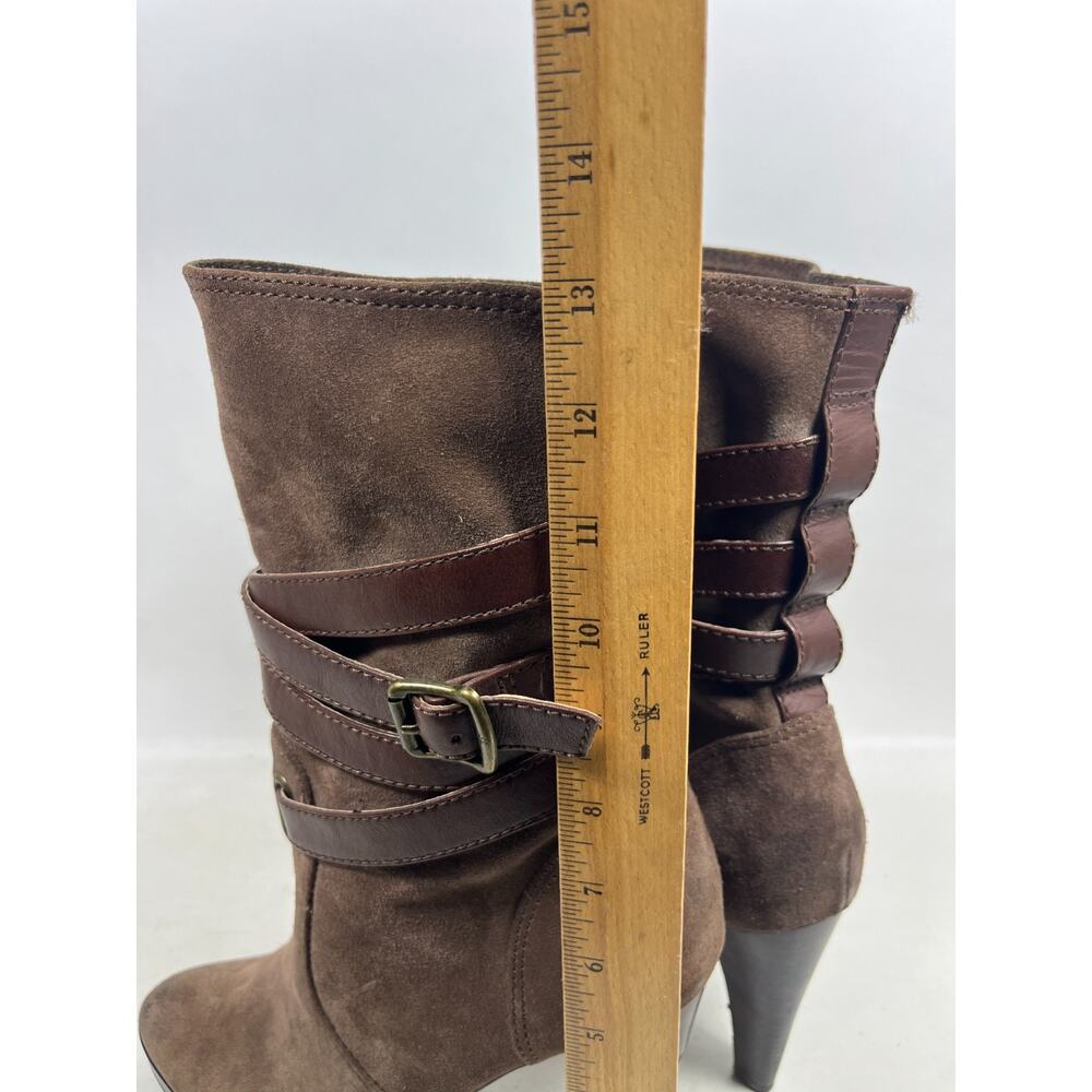 FRYE Boots Womens 9.5M Harlow Multi Strap Suede Leather Platform Heeled Brown - Picture 13 of 13
